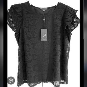 NEW 🥊Adrianna Papell Black Floral Lace Lined Blouse